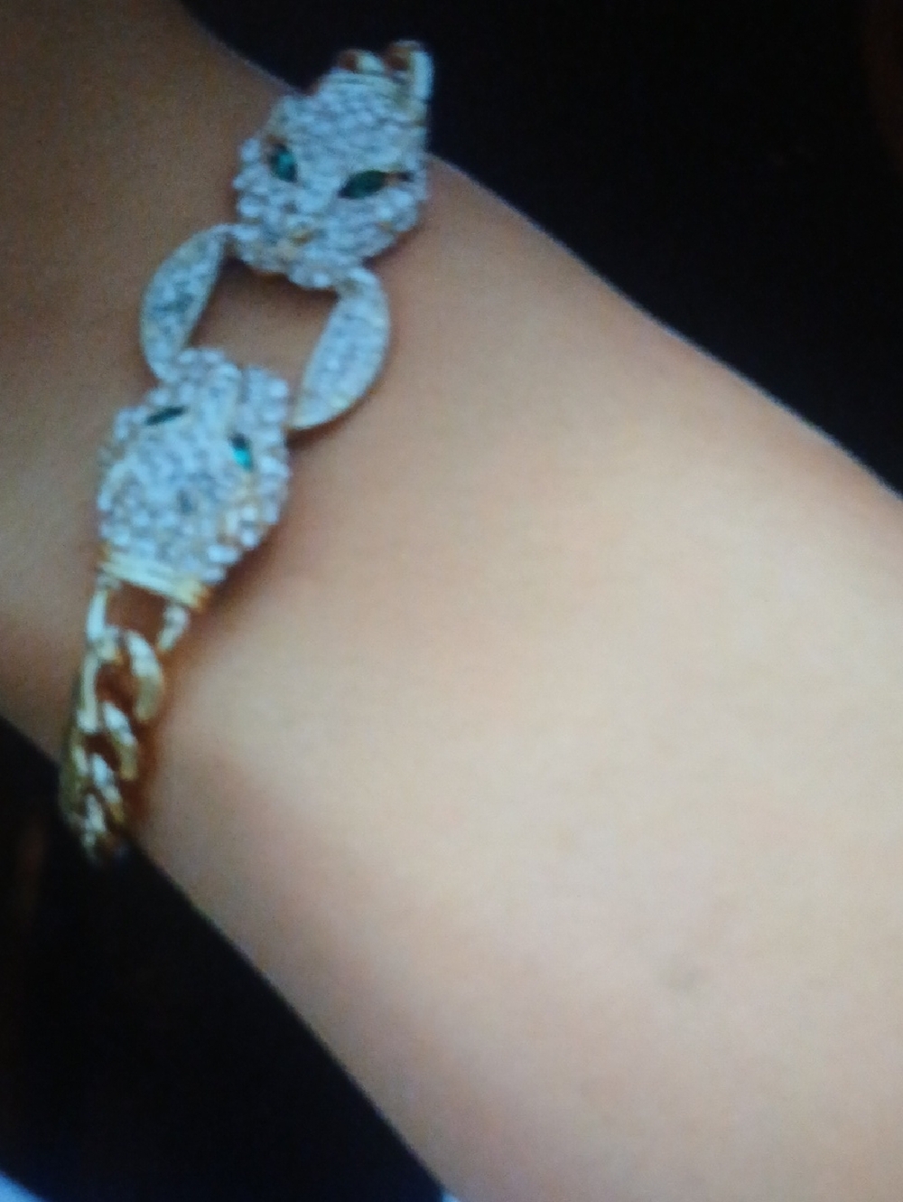 Gold and Green Crystal Panther Link Bracelet - Elegant Gold-Tone Bracelet